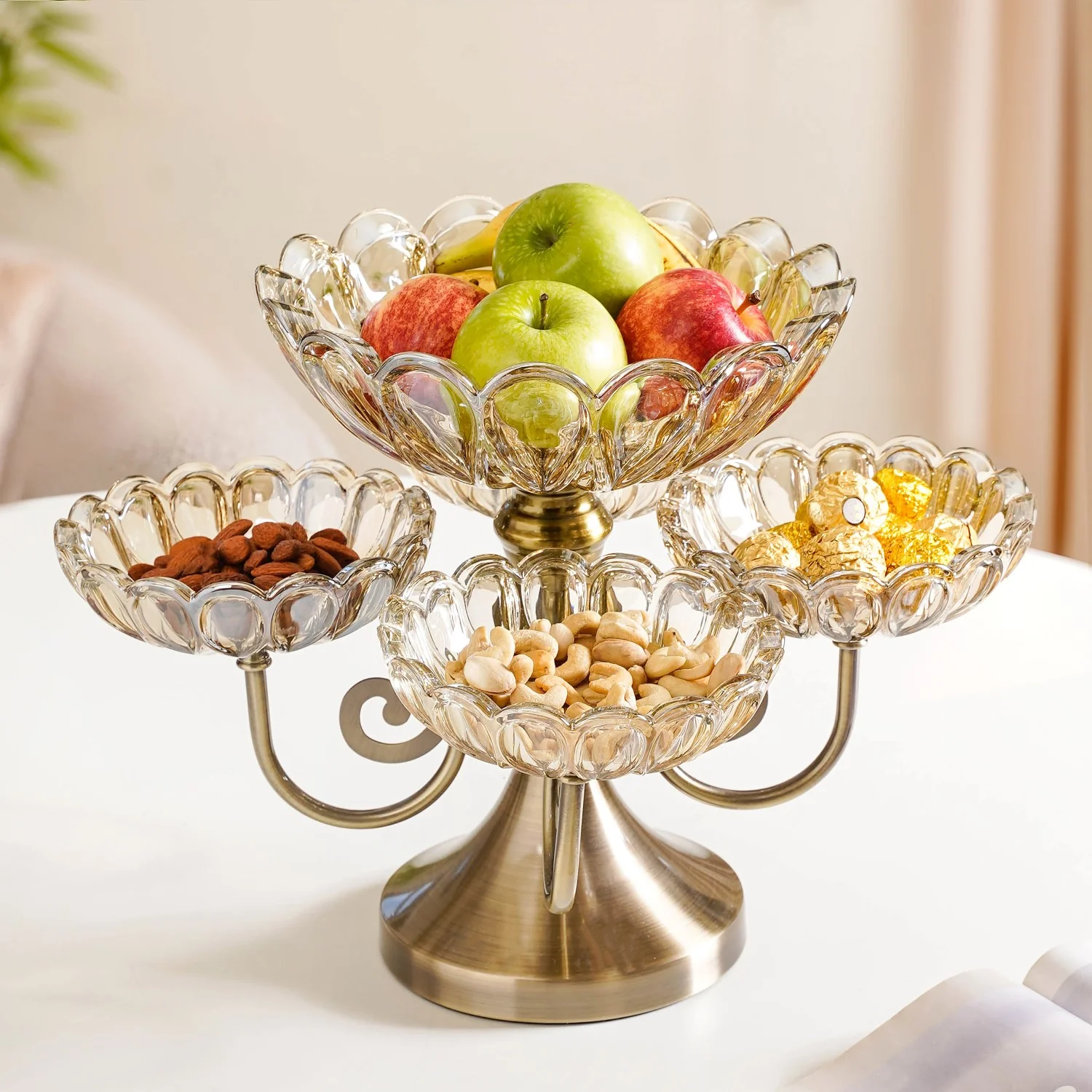 Multilayer Decorative Rotating Glass Bowls Set of 5 With Stand - Image 11