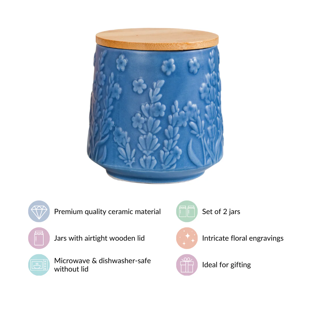 Multipurpose Floral Ceramic Jar Set Of 2 Blue - Image 5