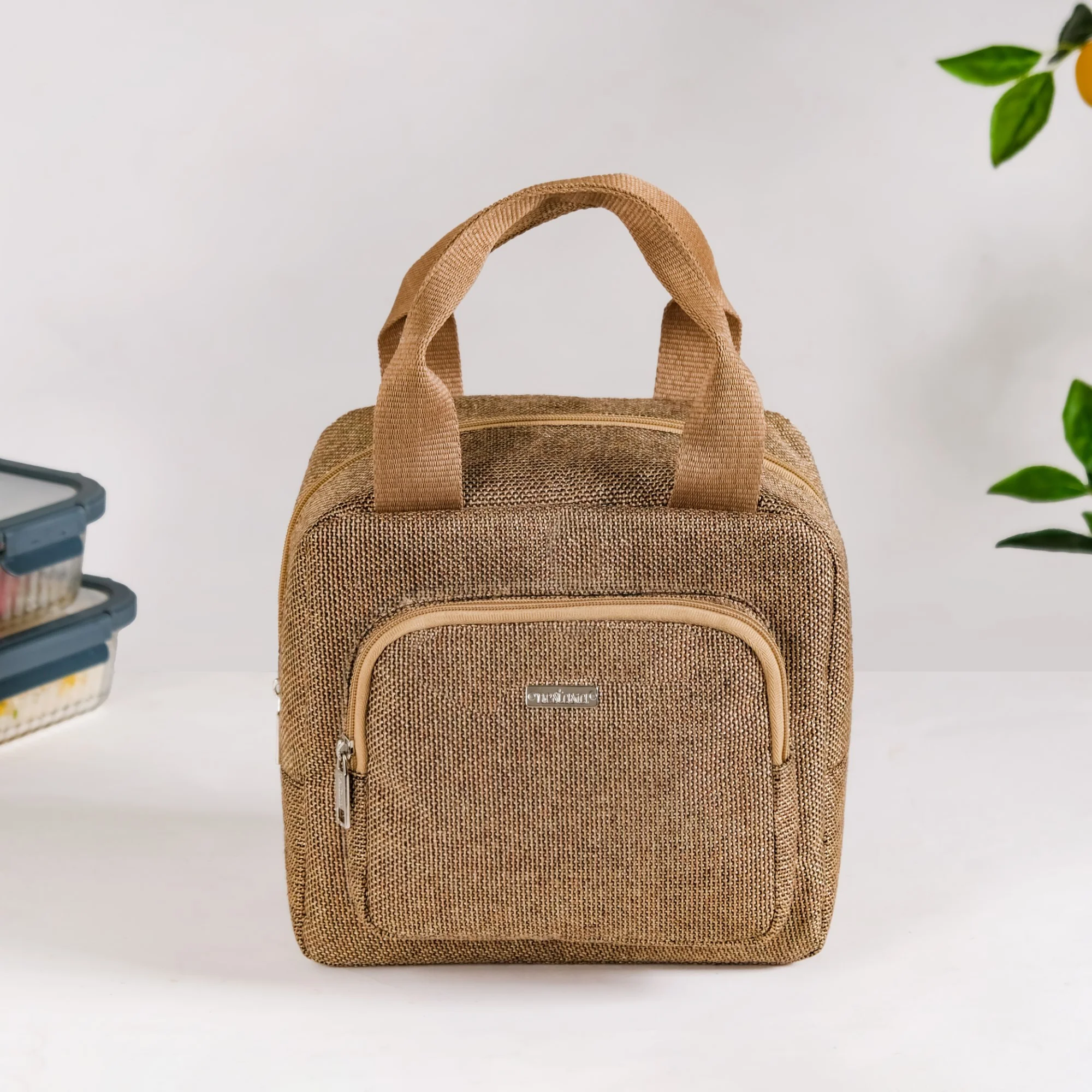 Multipurpose Thermal Insulated Jute Lunch Bag Beige - Image 10
