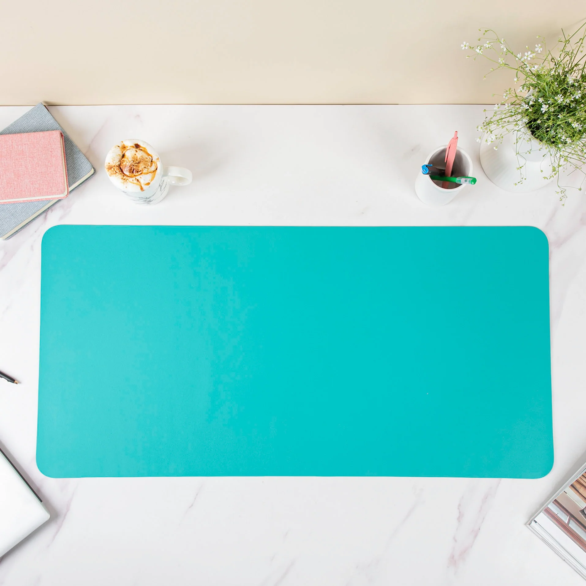 Multipurpose Vegan Leather Desk Mat Cyan 31.5 Inch - Image 3