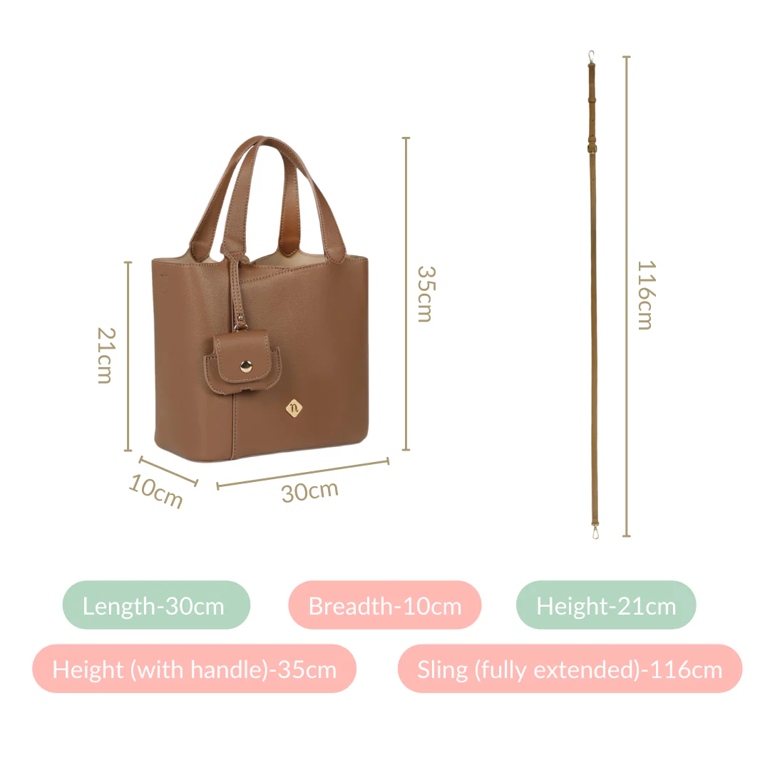 Nara Brown Tote Bag With Sling - Image 5