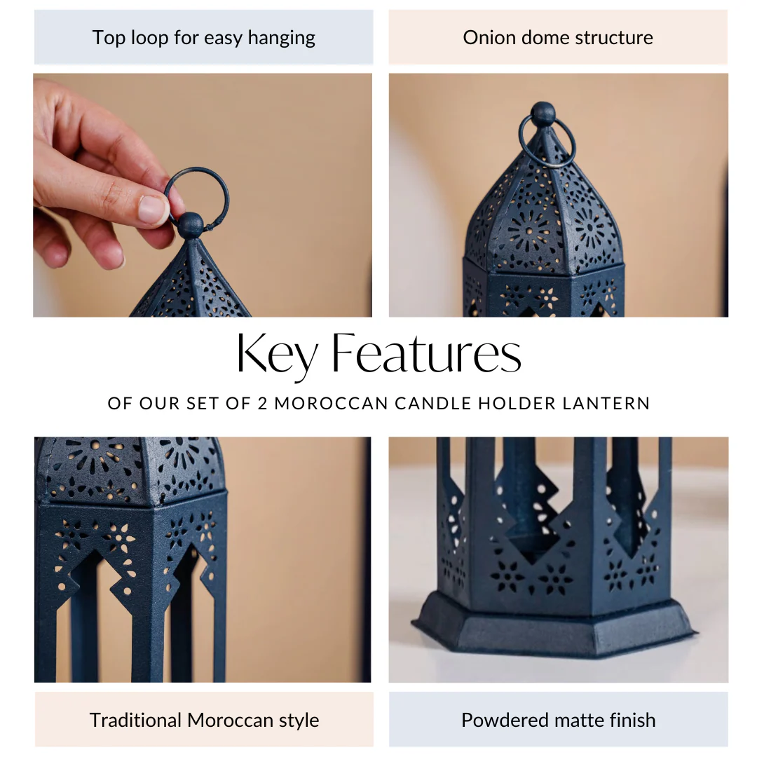 Navy Blue Moroccan Candle Holder Lantern Set Of 2 - Image 7