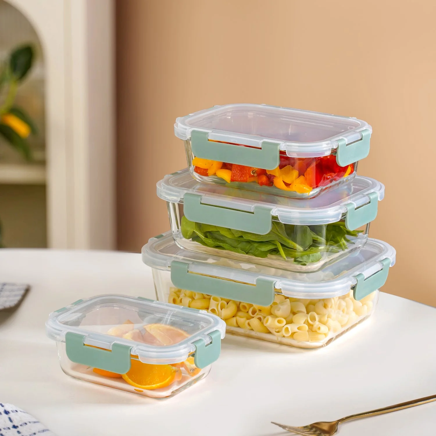 Nestro Microwave Safe Stackable Food Storage Box Set Of 4 Green S 370ml M 600ml L 1000ml Xl 1500ml - Image 10
