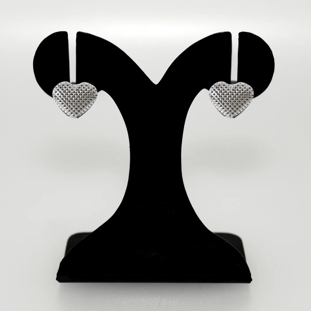 Net Textured Silver Heart Studs - Image 6