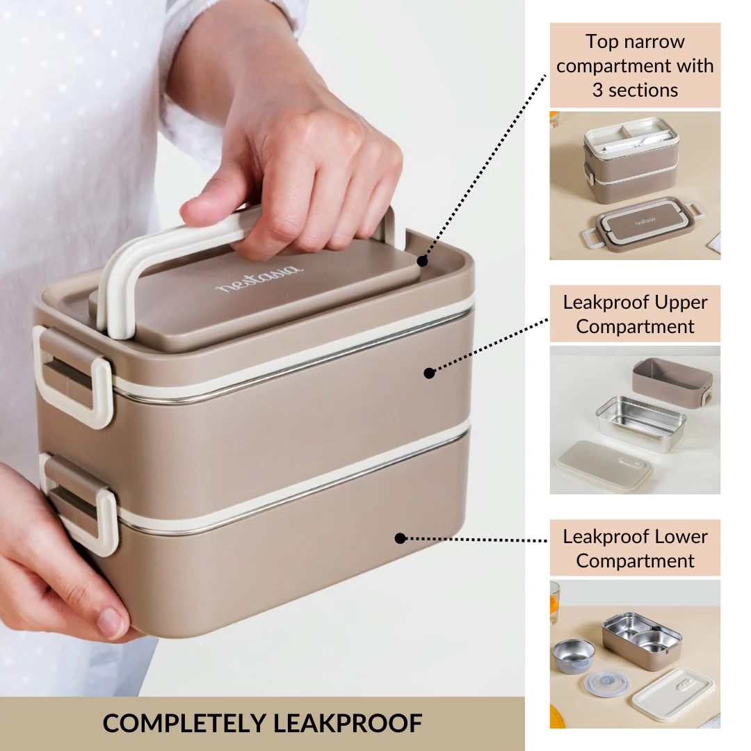 Ninja Leakproof Double Decker Bento Box For Lunch Beige 2000ml - Image 7