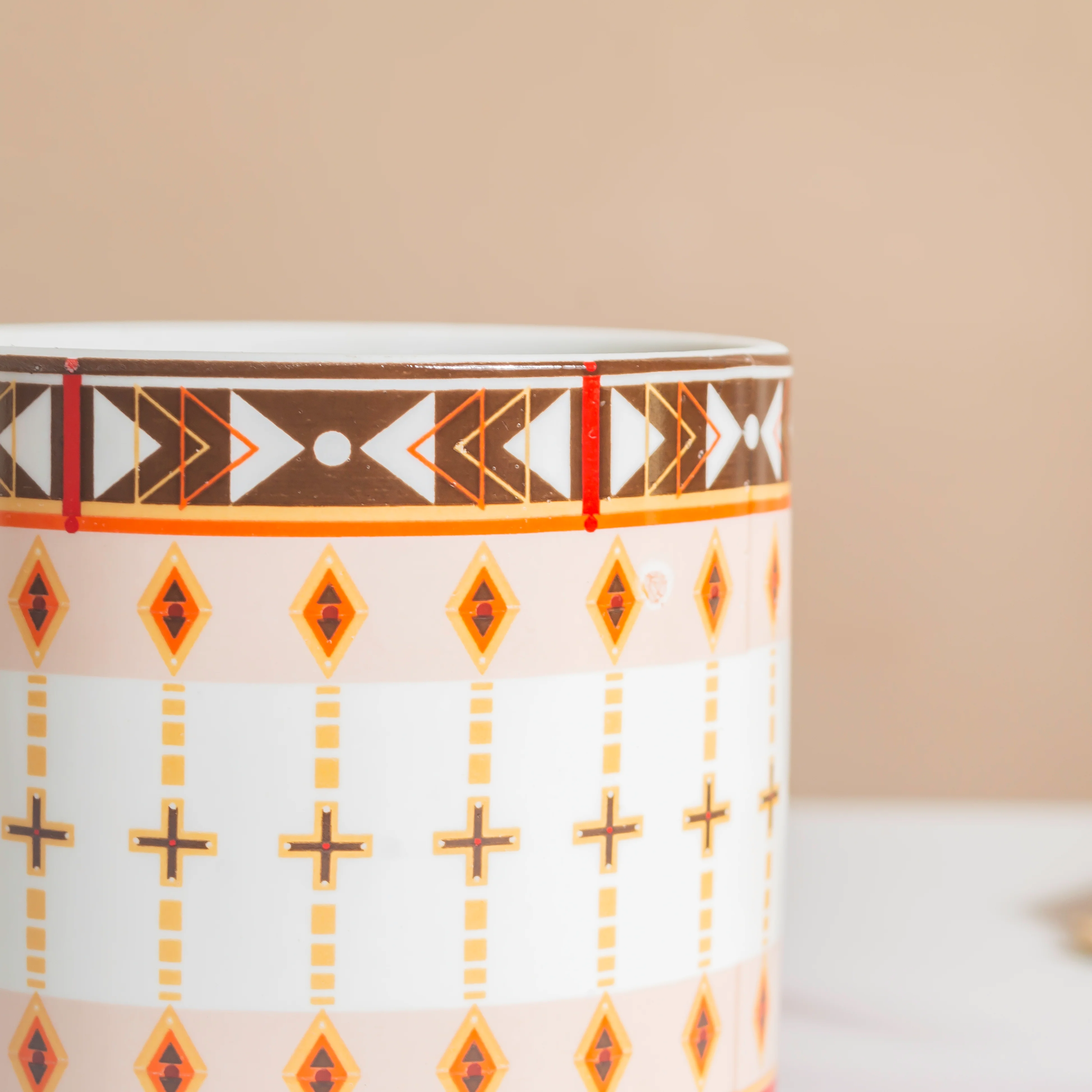 Noor Art Orange and Brown Planter With Wooden Coaster - Image 8