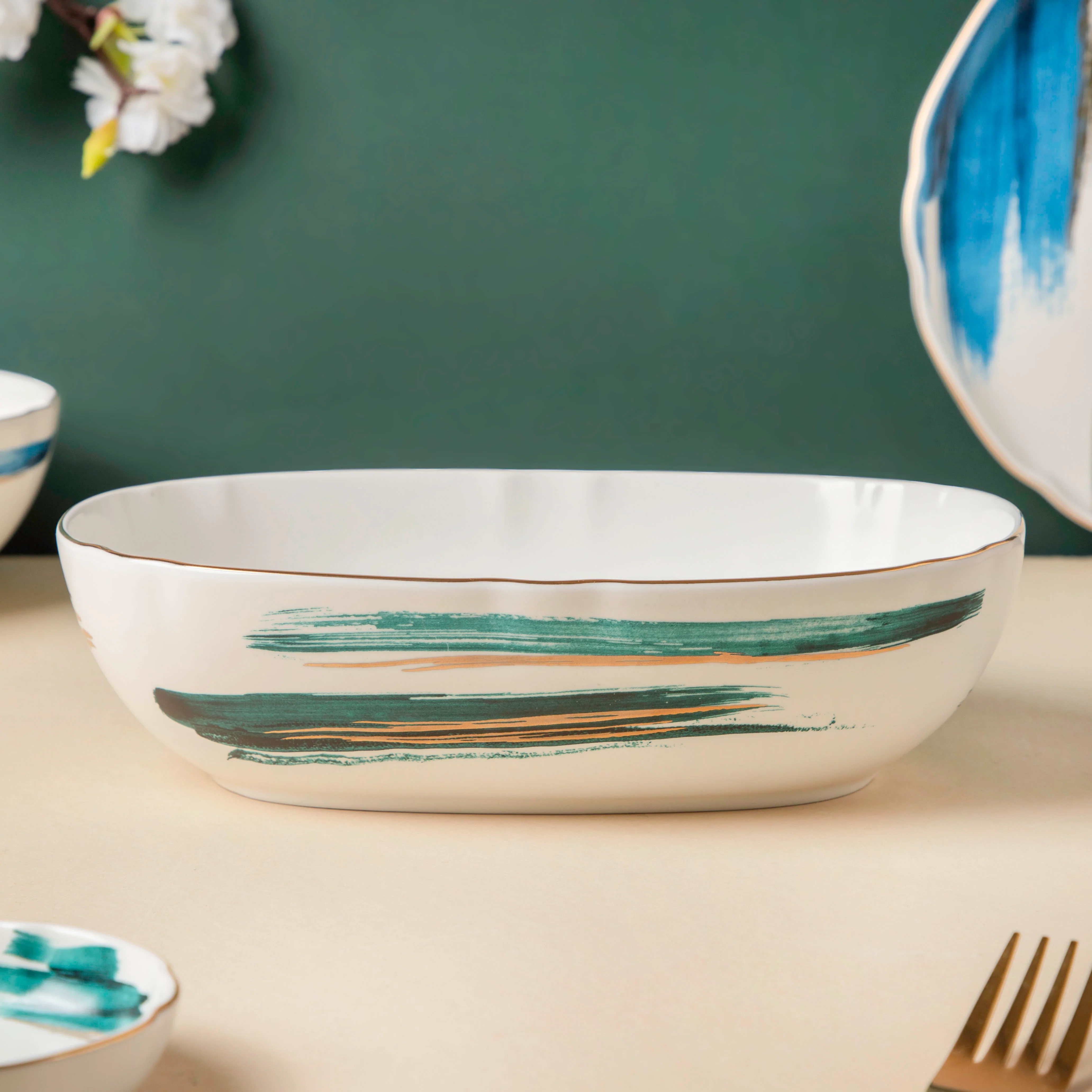 Oceanic Coastal Green Serving Bowl 10 Inch - Image 3