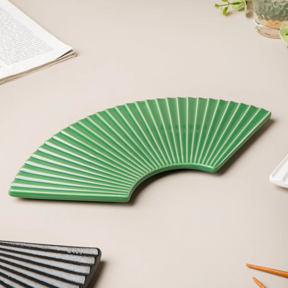 Ogi Fan Ceramic Platter Green - Image 2