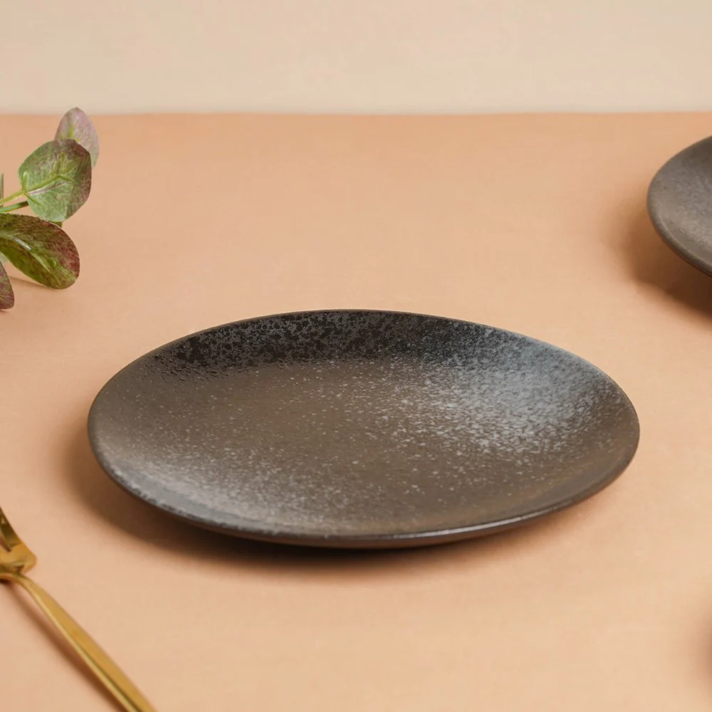 Onyx Finish Stoneware Snack Plate Black 8 Inch - Image 5