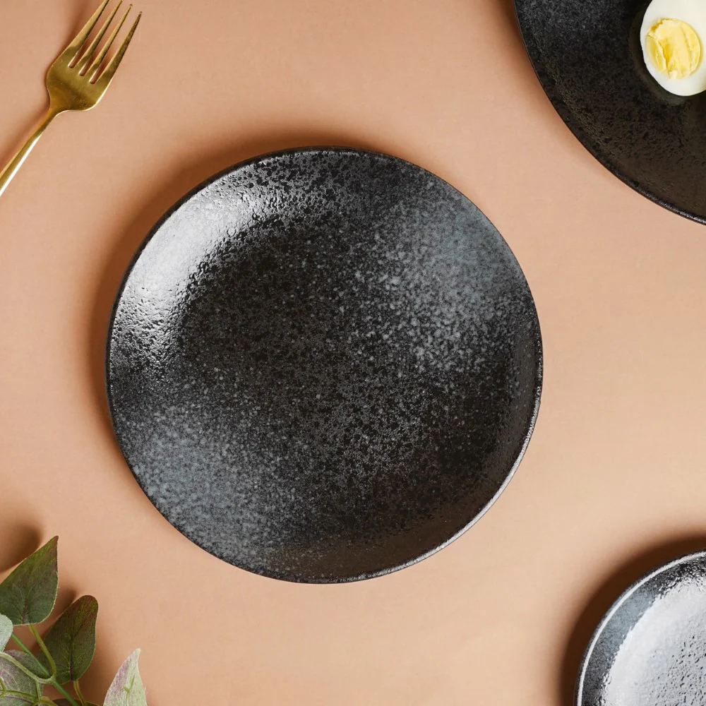 Onyx Finish Stoneware Snack Plate Black 8 Inch - Image 8