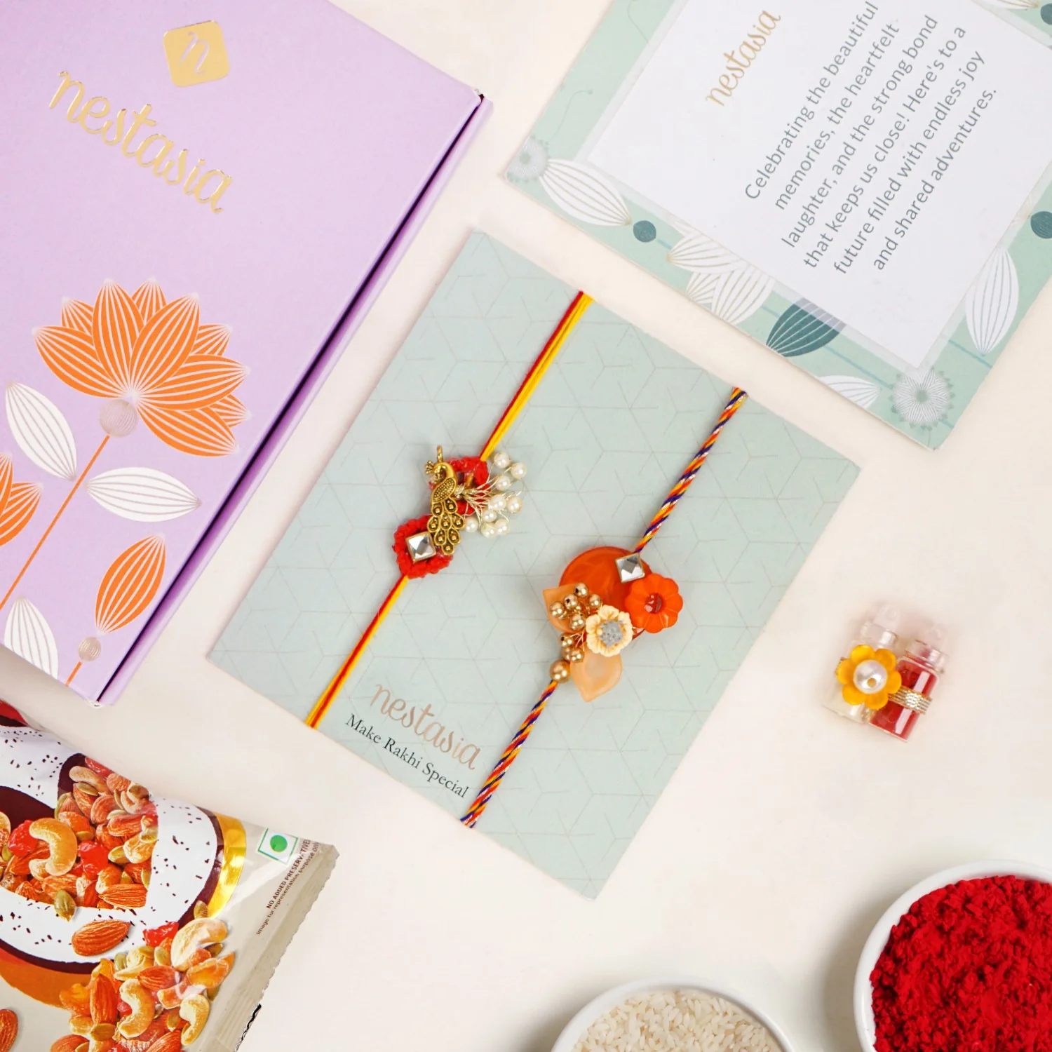 Orange And Gold Peacock Rakhi Gift Set - Image 2