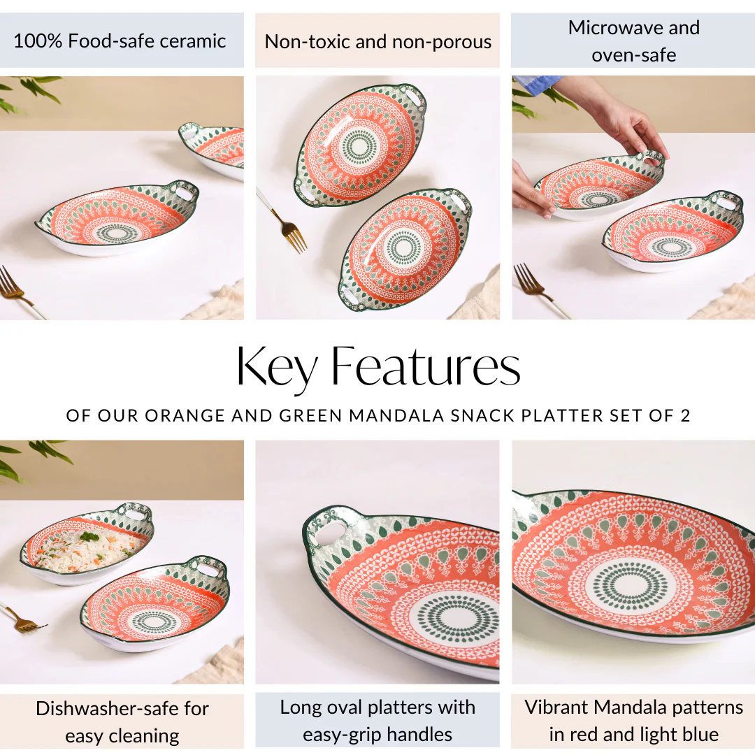 Orange And Green Mandala Snack Platter Set Of 2 - Image 5