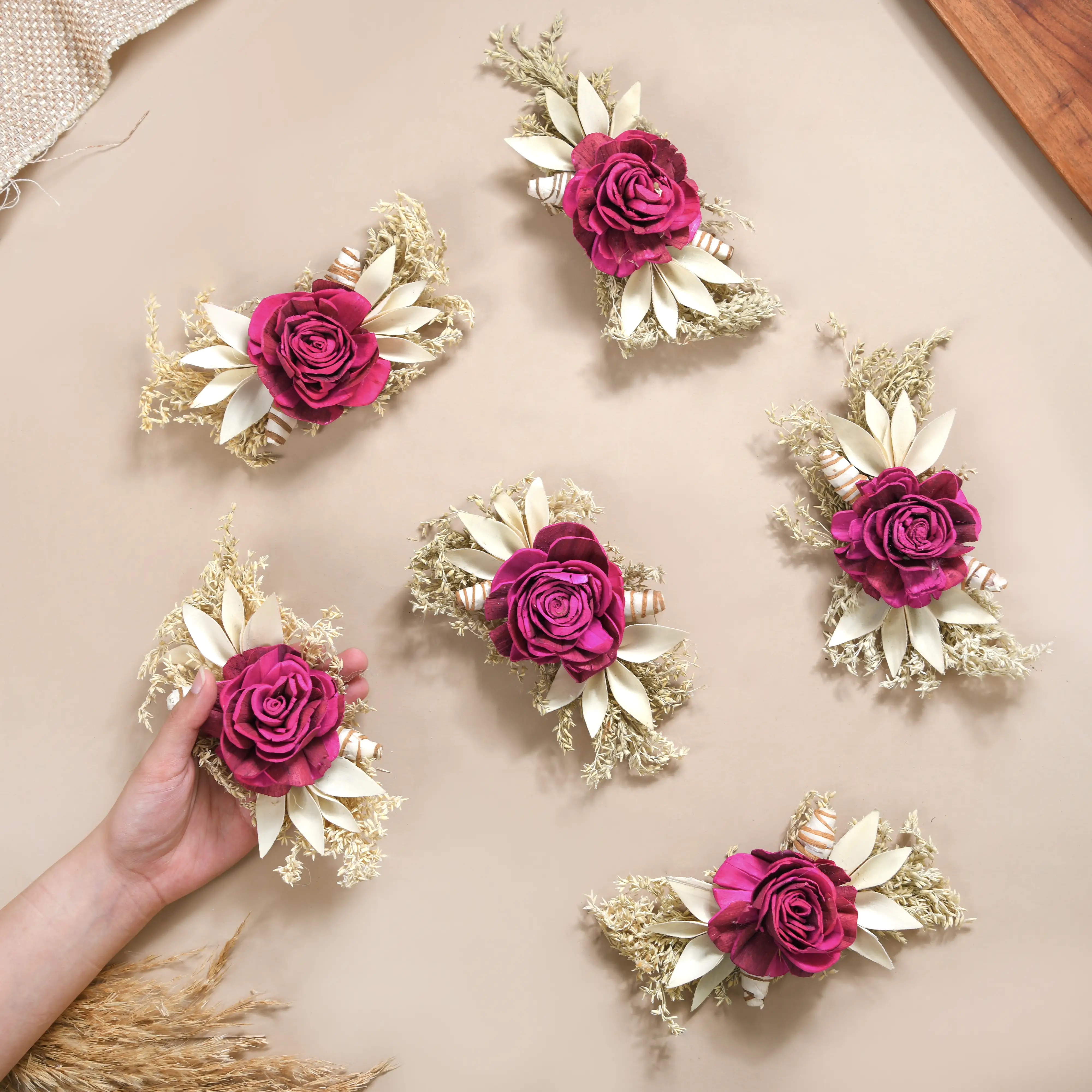 Organic Hand Dyed Dried Flower Bunch Set Of 6 Fuchsia Pink - Image 5