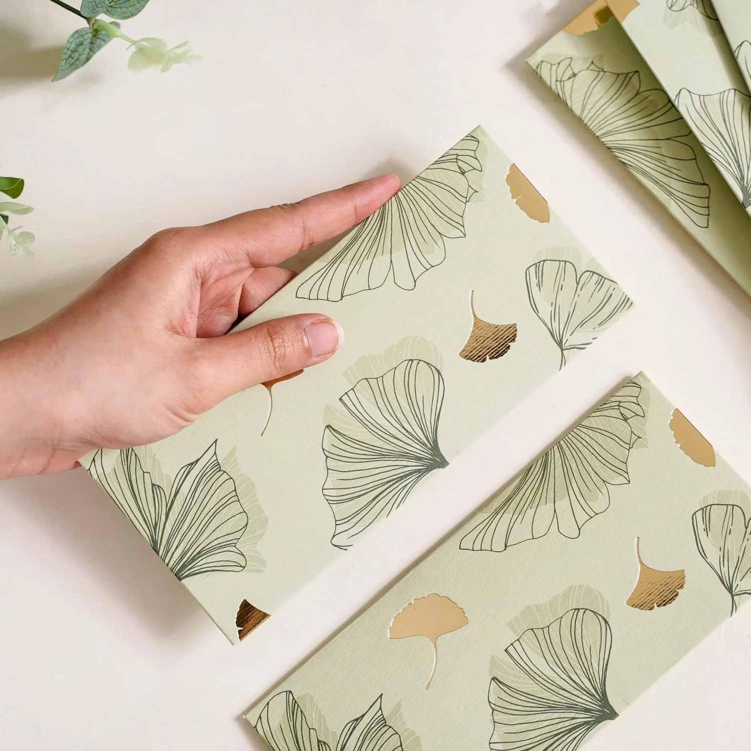 Oriental Glam Designer Set Of 12 Money Envelope Sage Green - Image 3