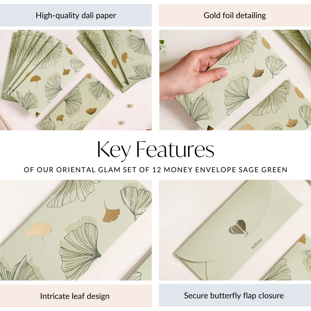 Oriental Glam Designer Set Of 12 Money Envelope Sage Green - Image 5