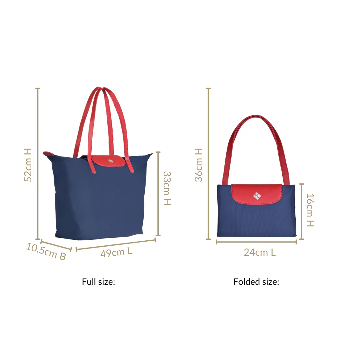 Origami Foldable Shoulder Tote Bag Navy Blue - Image 3