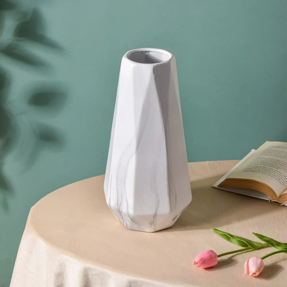 Ornate Ceramic Marble Pattern Vase White - Image 6