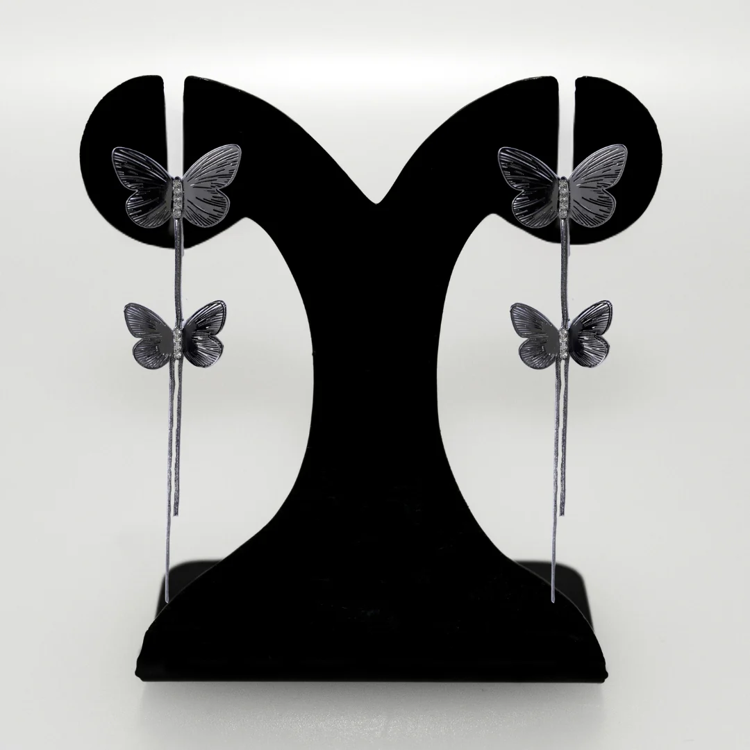 Oxidized Silver Flutter Tassel Earrings - Image 6