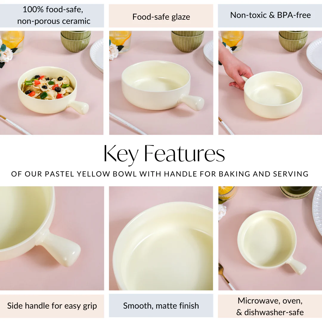 Pastel Yellow Bowl With Handle For Baking And Serving 700ml - Image 5