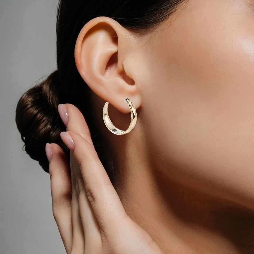 Patterned Geometric Gold Hoops - Image 2