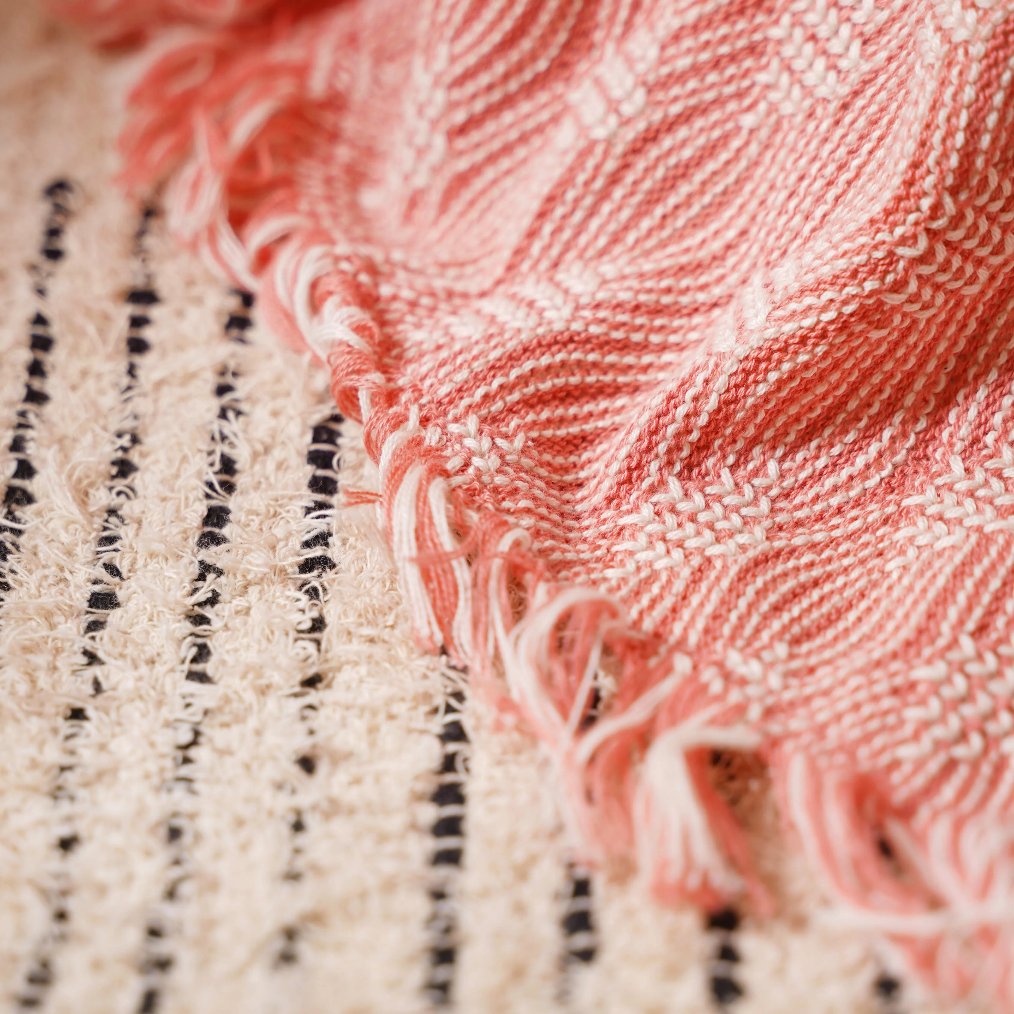Peach and Off White Textured Throw - Image 2