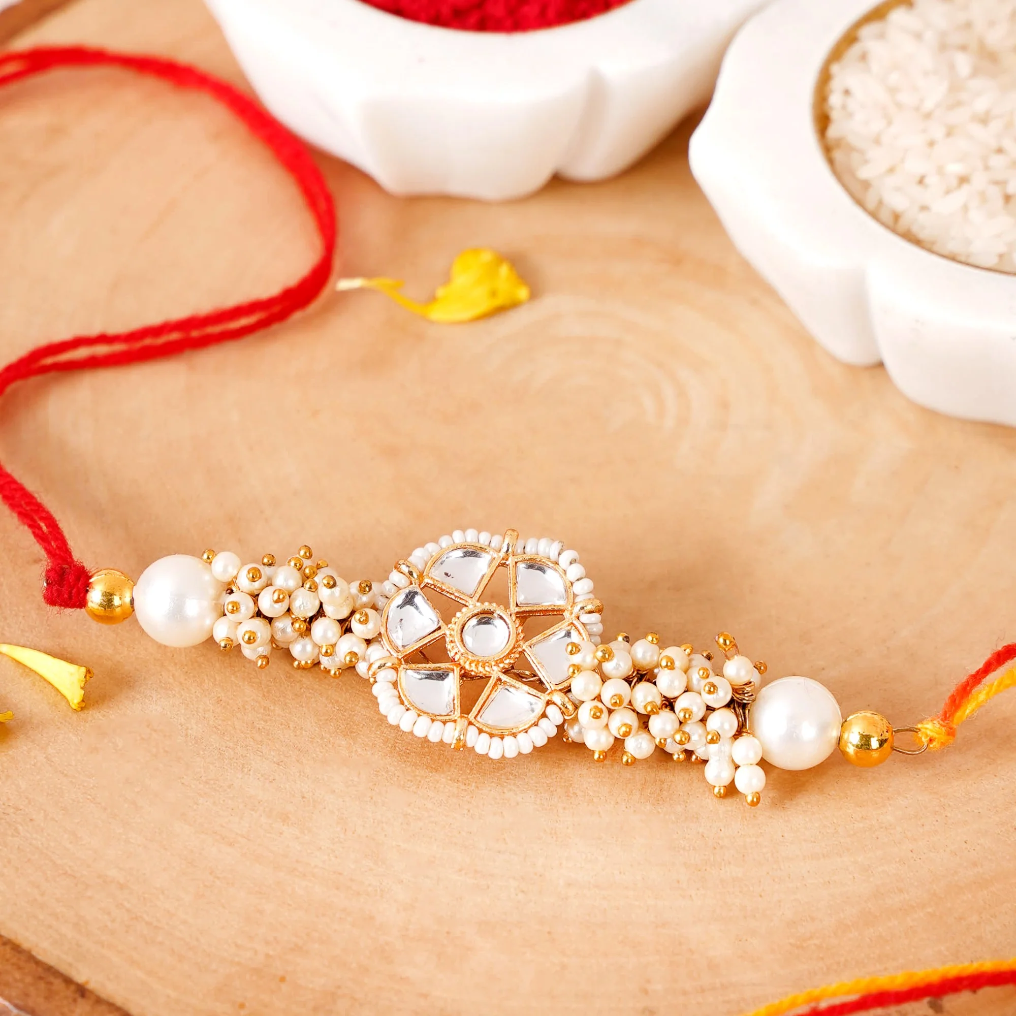 Pearl And Kundan Rakhi Gift Hamper For Brother - Image 7