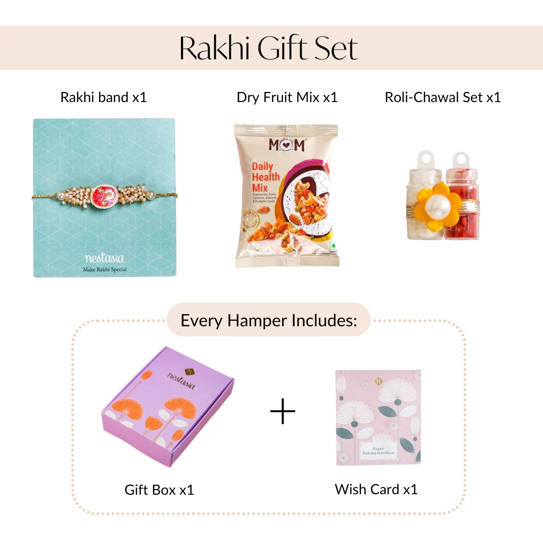 Pearl Cluster Pink Bracelet Rakhi Gift Set - Image 5