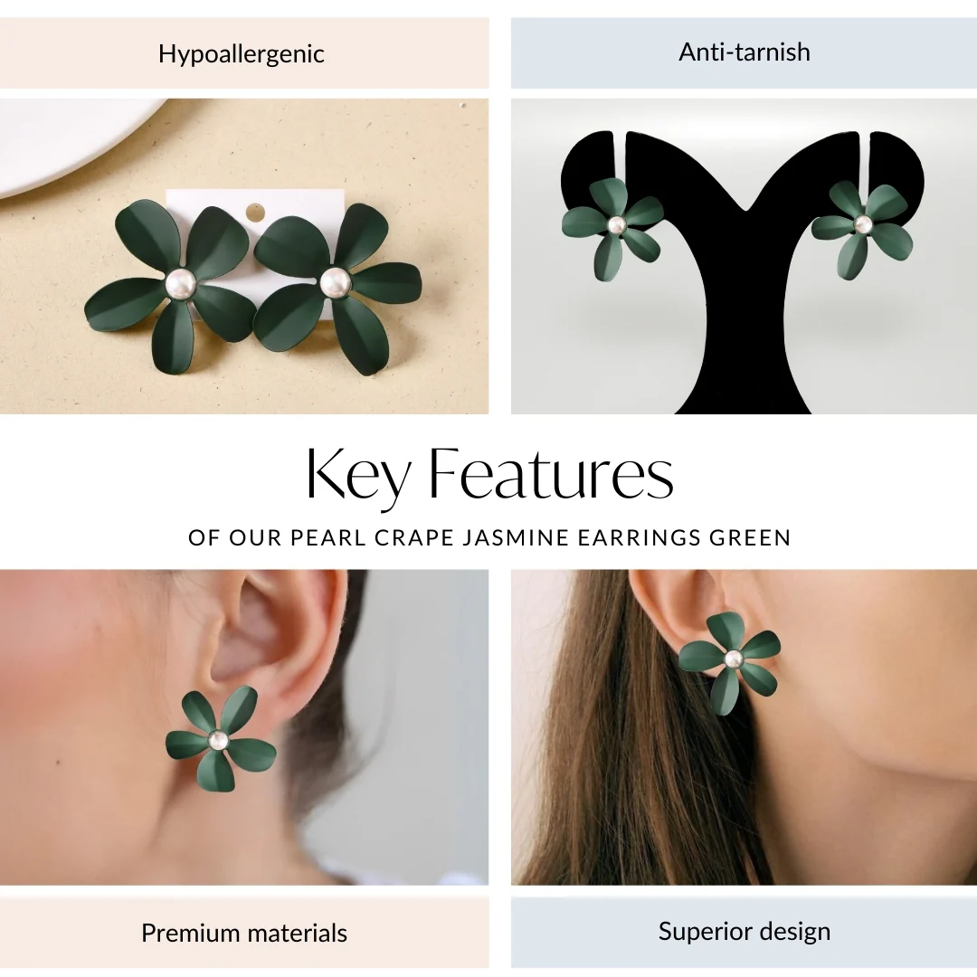 Pearl Crape Jasmine Earrings Green - Image 4