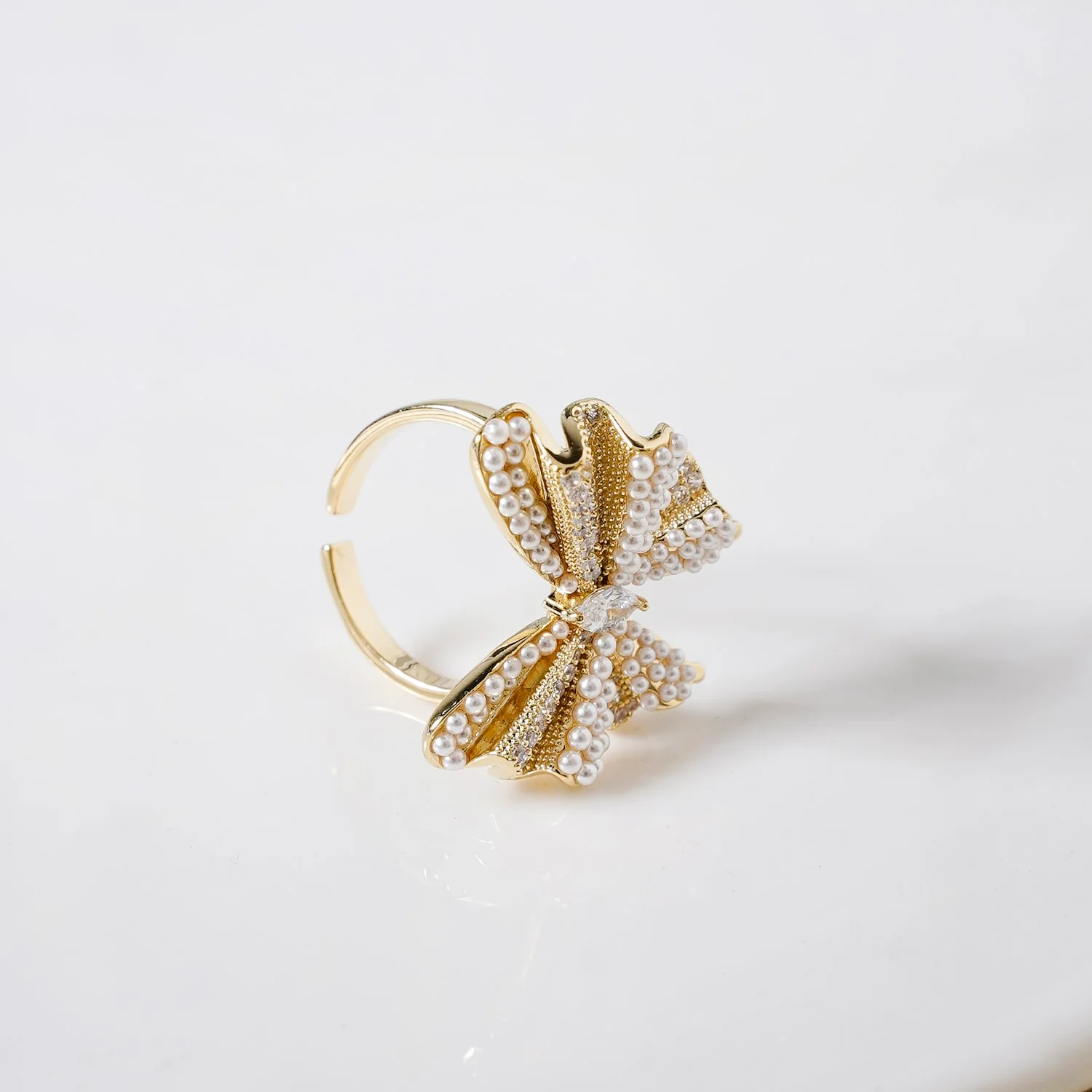 Pearled Butterfly Statement Ring Gold - Image 6