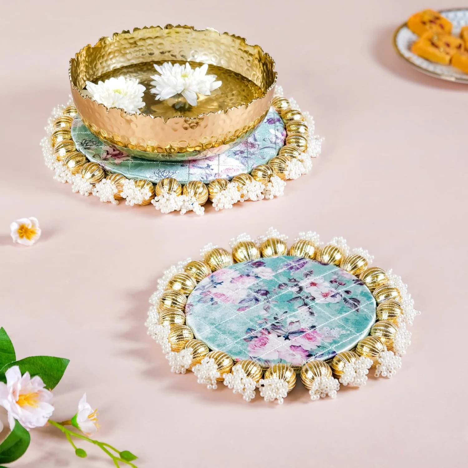 Pearls Decorative Round Trivet Mat Set Of 2 Green - Image 3