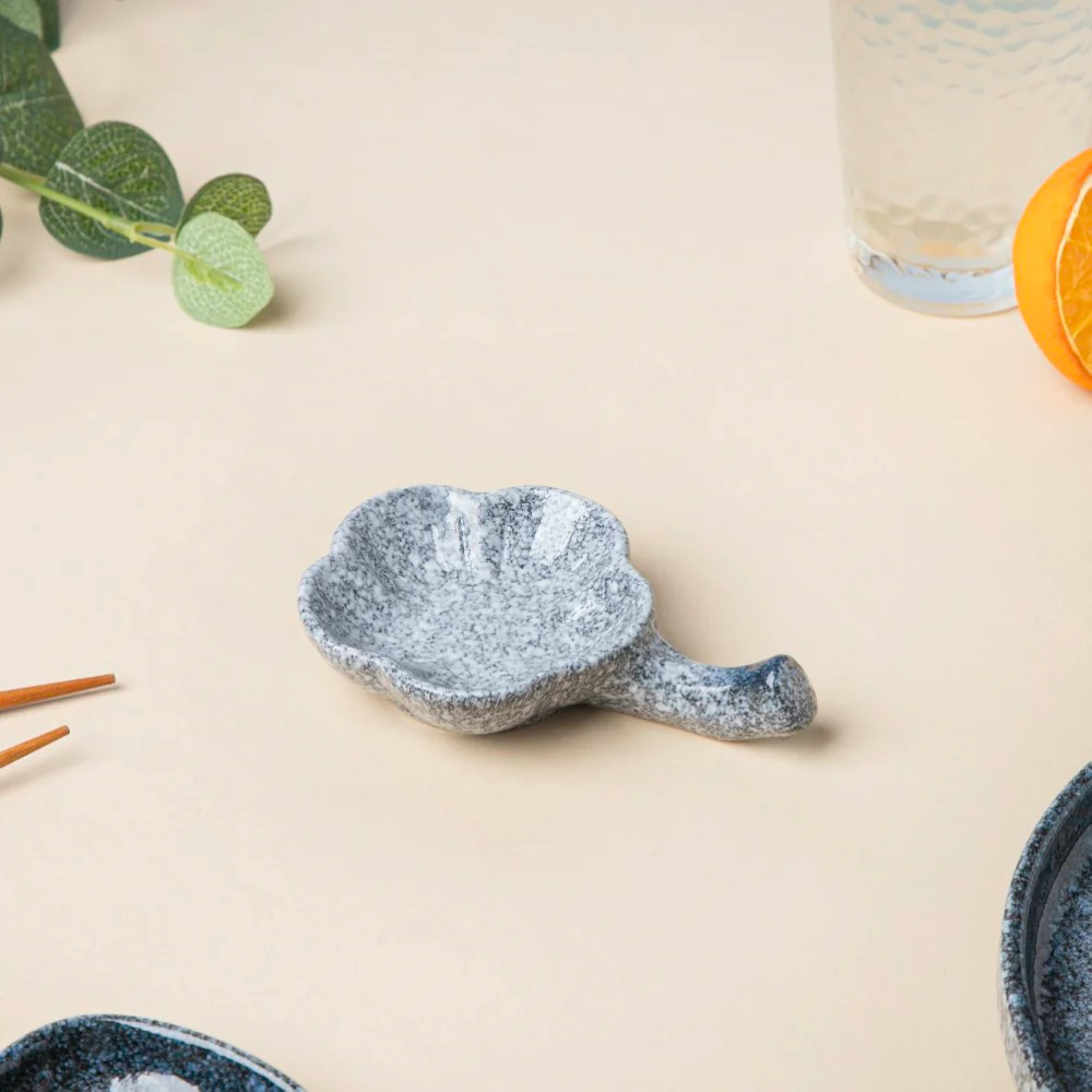 Pebble Glazed Dip Bowl With Chopsticks Rest - Image 2
