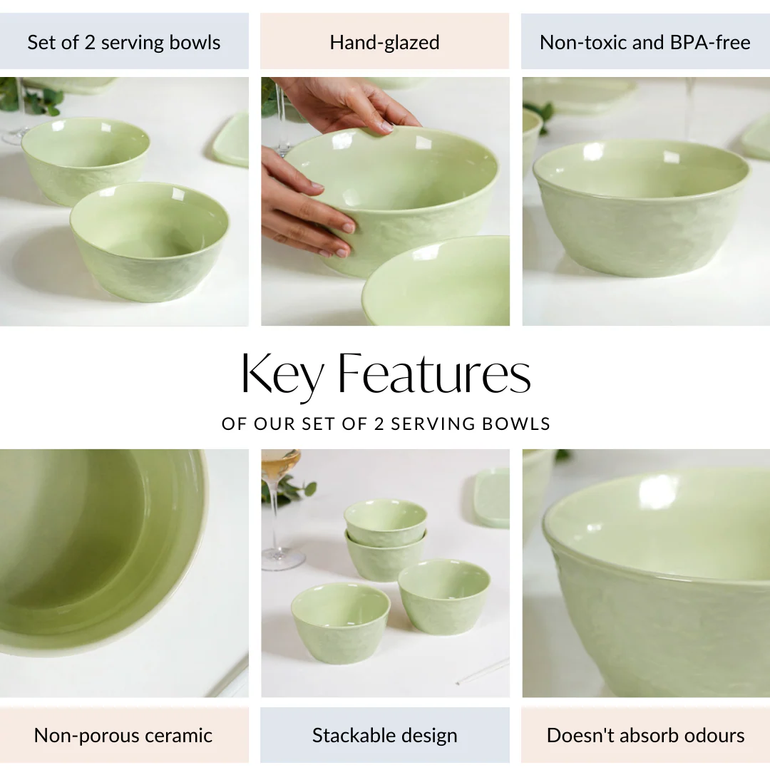 Pebble Textured Serving Bowl Sage Green Set Of 2 1900ml - Image 4