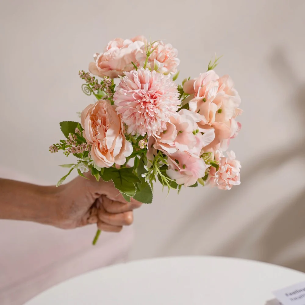 Artificial Flower Bunch Peony Light Pink - Image 2