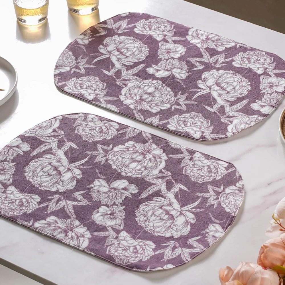 Peony Purple Printed Cotton Table Mat Set Of 2 - Image 5