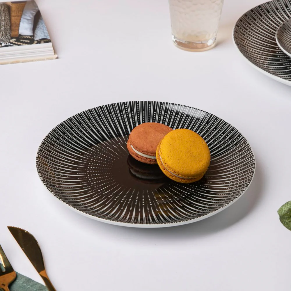 Philocaly Linear Patterned Ceramic Snack Plate Black 8 Inch - Image 2
