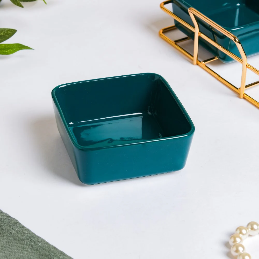 Pine Green Glossy Ceramic Bowls And Tray Set Of 5 200ml - Image 7