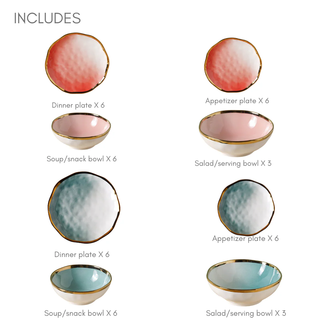 Pink and Green Ombre 22 Piece Dinner Set For 6 - Image 17
