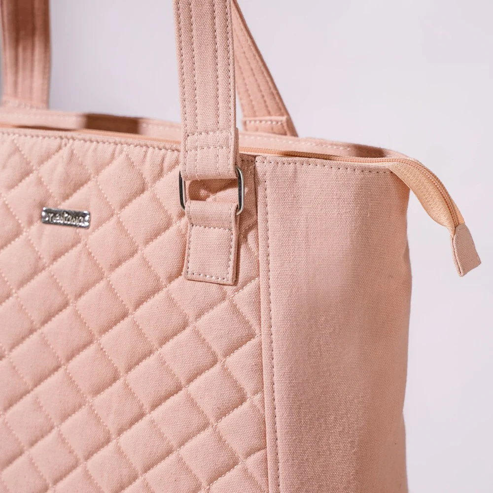 Pink Canvas Quilted Tote Bag - Image 8