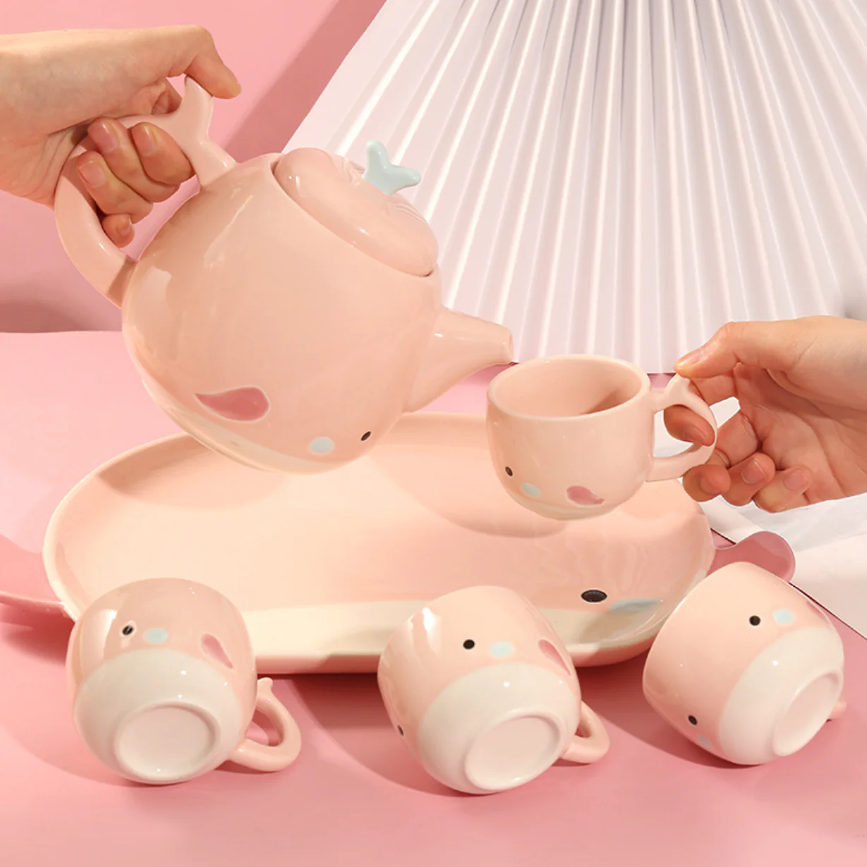 Pink Cute Whale Tea Set - Image 5