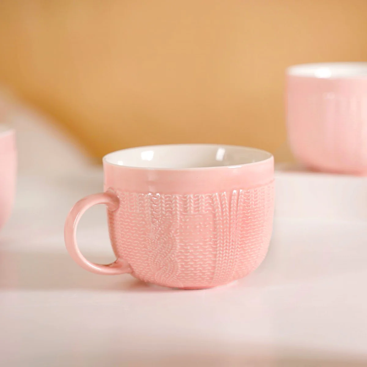 Pink Embossed Cappuccino Cup Set of 4 Large 490ml - Image 7