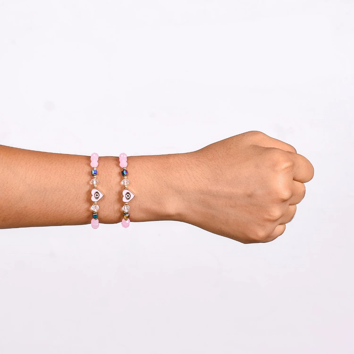 Pink Hamsa Eye Talisman Charm Bracelet Set Of 2 - Image 2