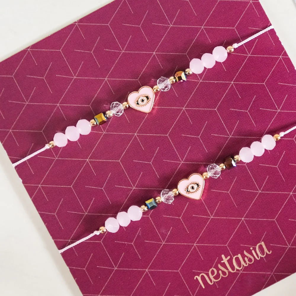 Pink Hamsa Eye Talisman Charm Bracelet Set Of 2 - Image 4
