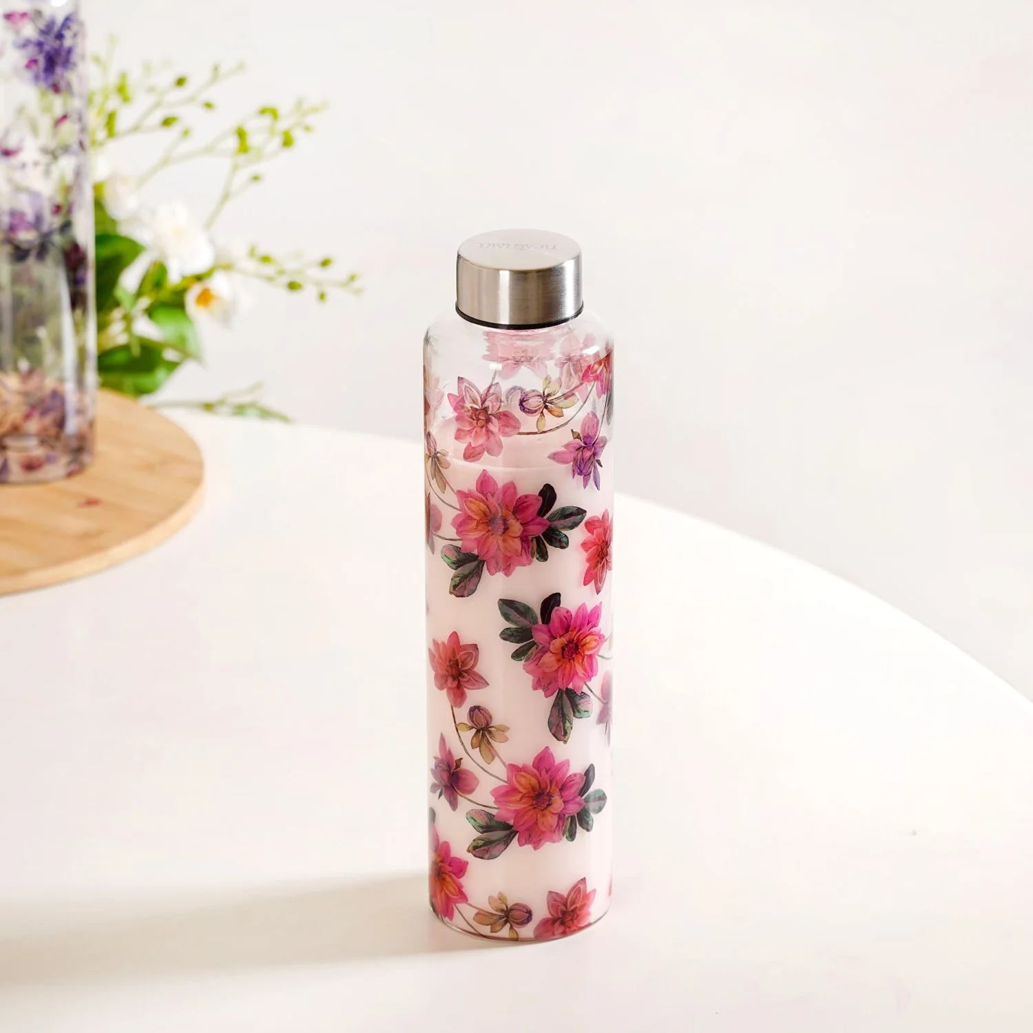 Pink Lotus Borosilicate Glass Leakproof Water Bottle 1000ml - Image 7