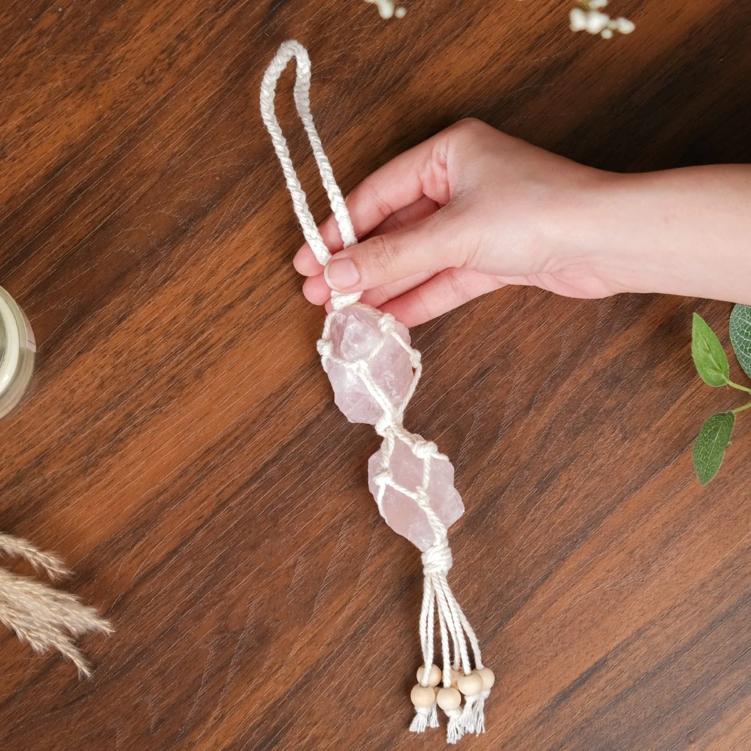 Pink Salt Crystal Macrame Hanging Set Of 2 - Image 2