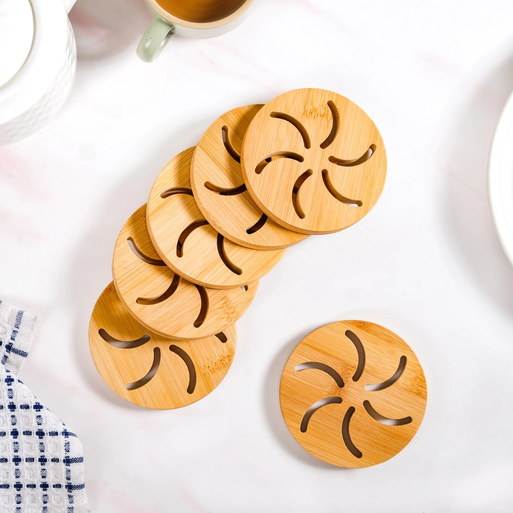 Pinwheel Bamboo Coaster Set Of 6 - Image 7