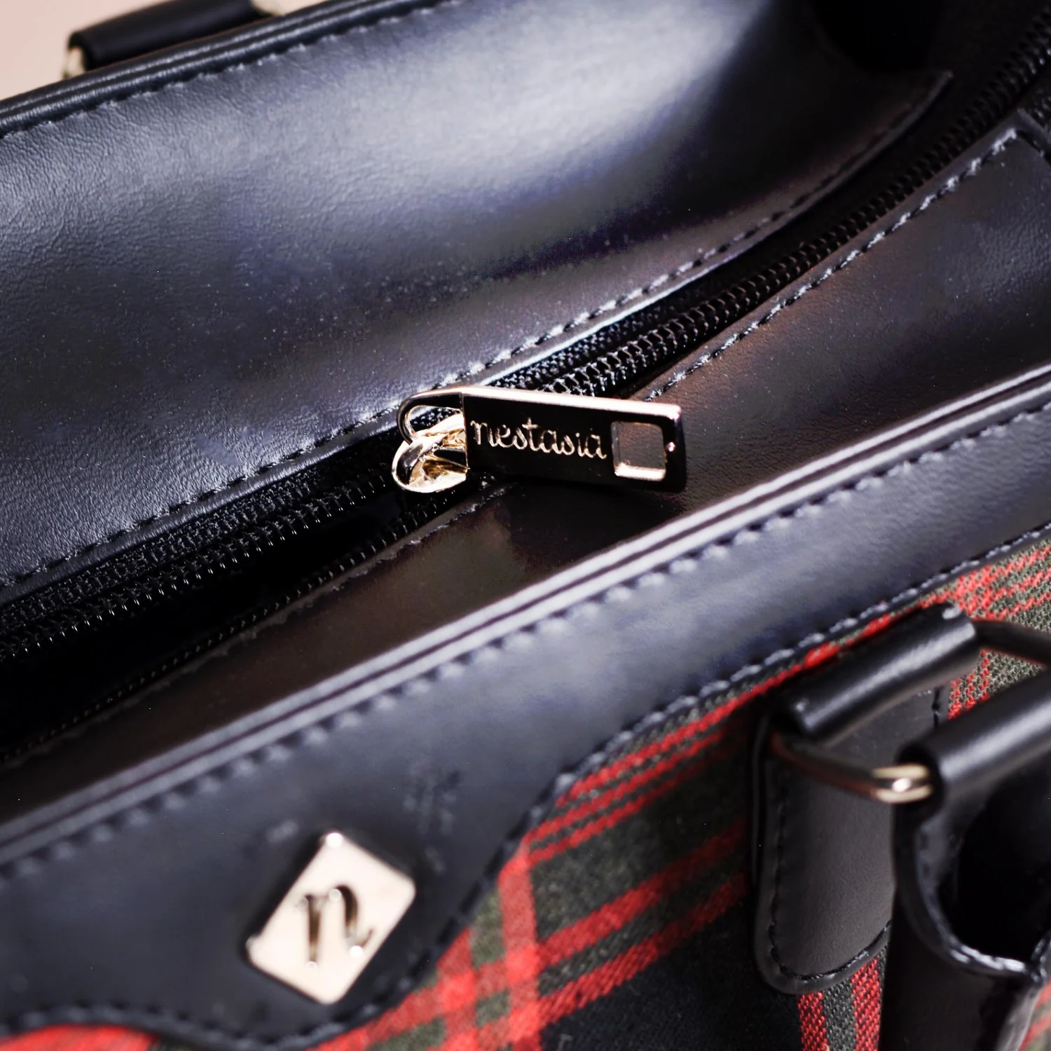 Plaid Checkered Handbag With Sling - Image 8