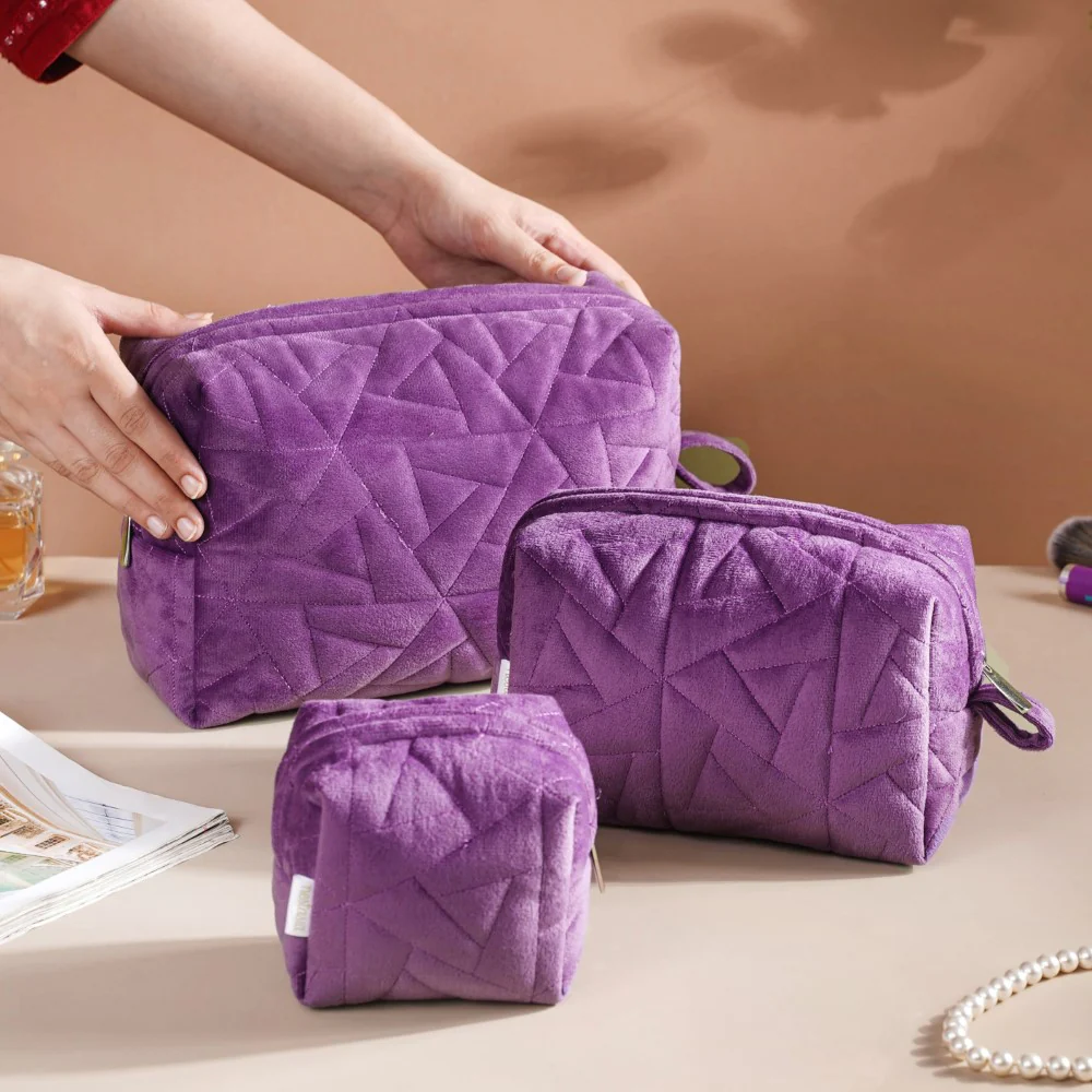 Plum Purple Cosmetic Bag Set Of 3 - Image 2