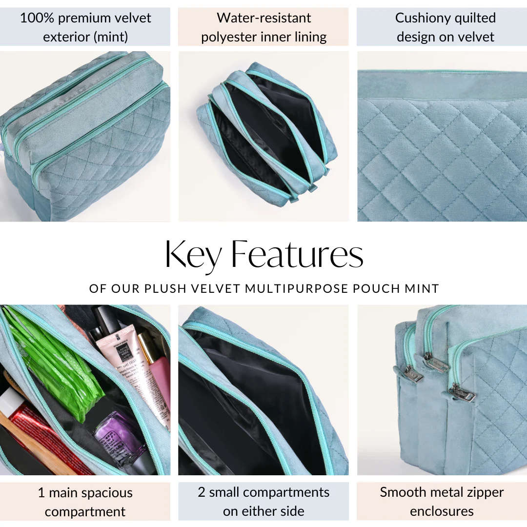 Plush Velvet Multipurpose 3 Section Pouch Mint - Image 5