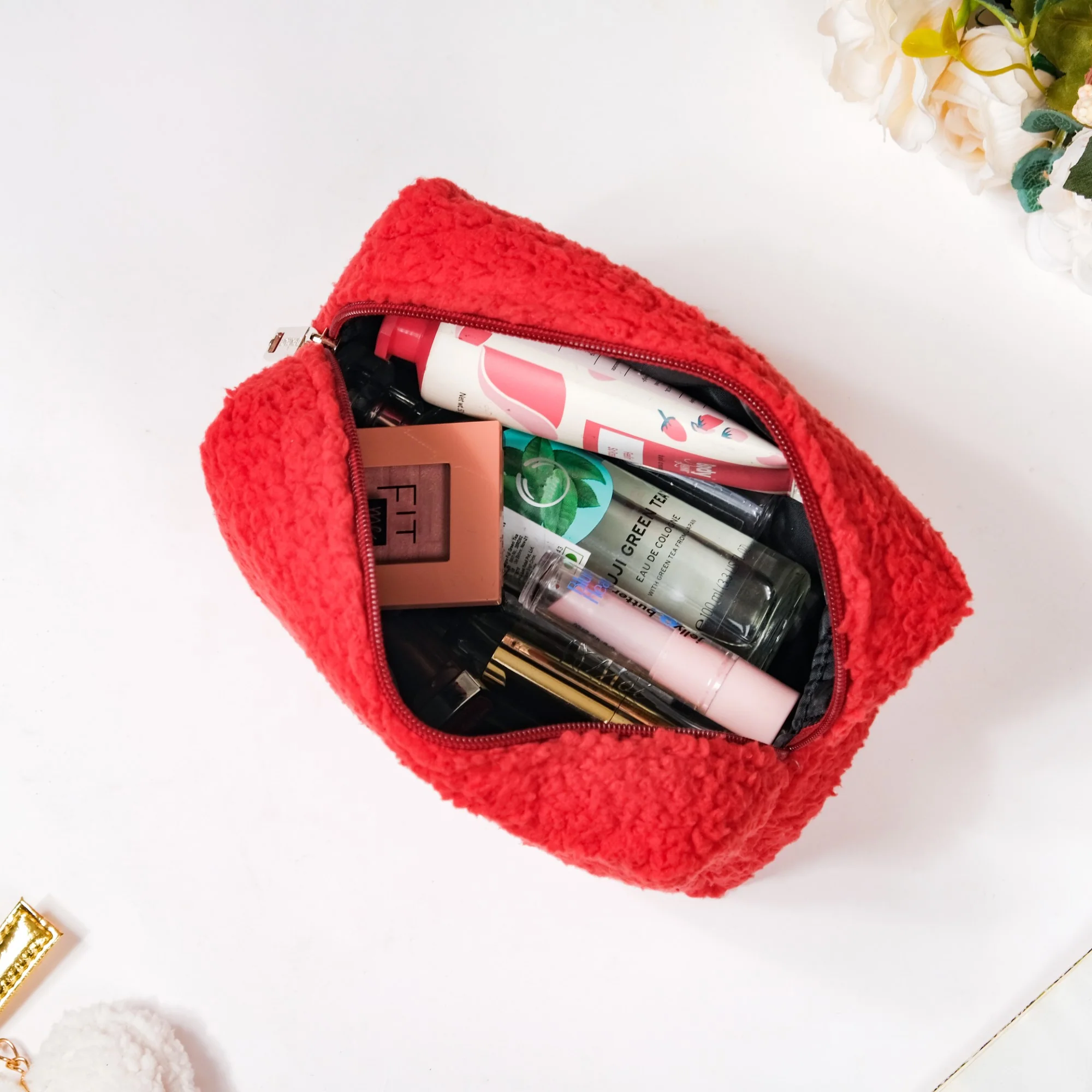 Plushy Makeup Bag Set Of 2 Red - Image 8
