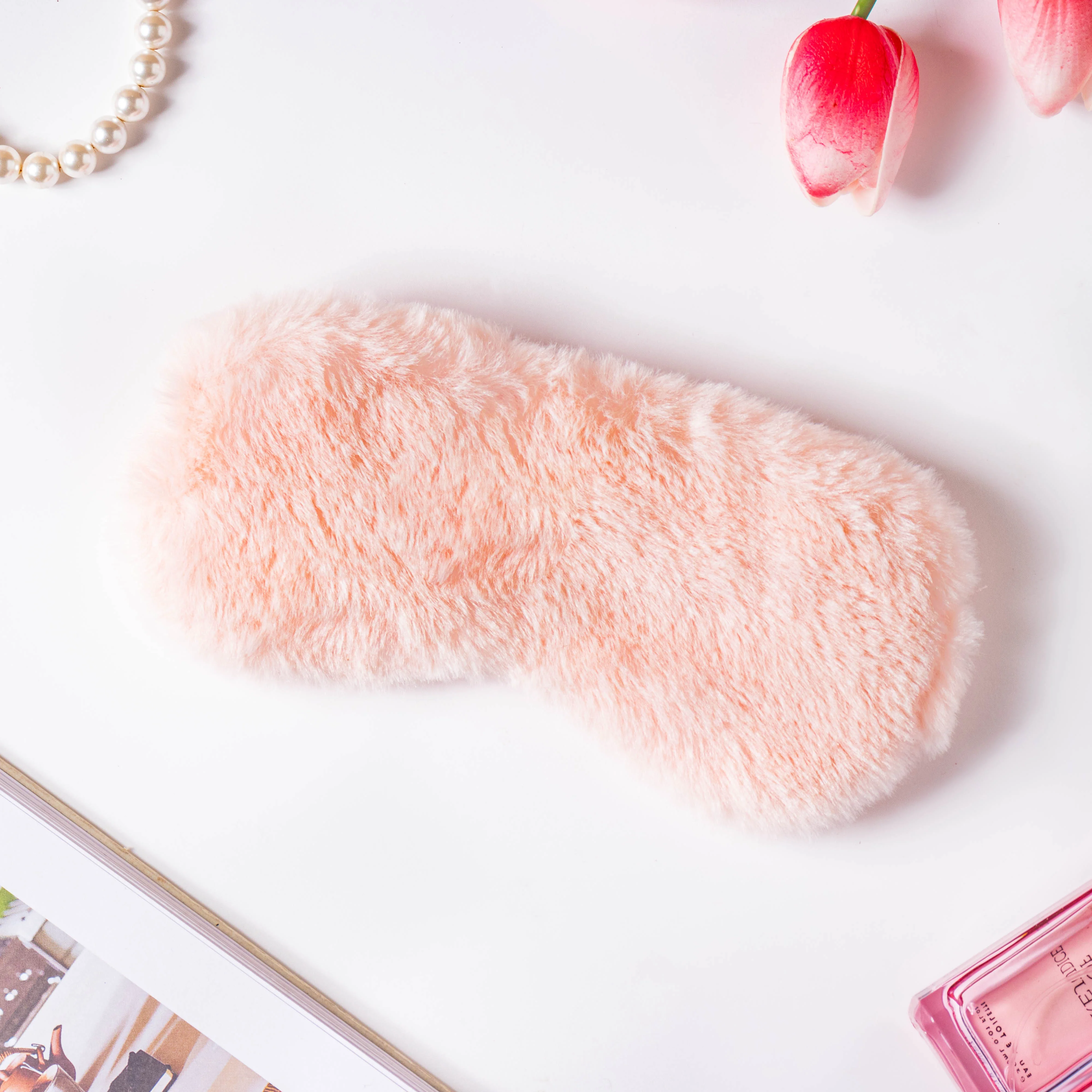Plushy Peach Sleep Mask With Coolant Gel - Image 4